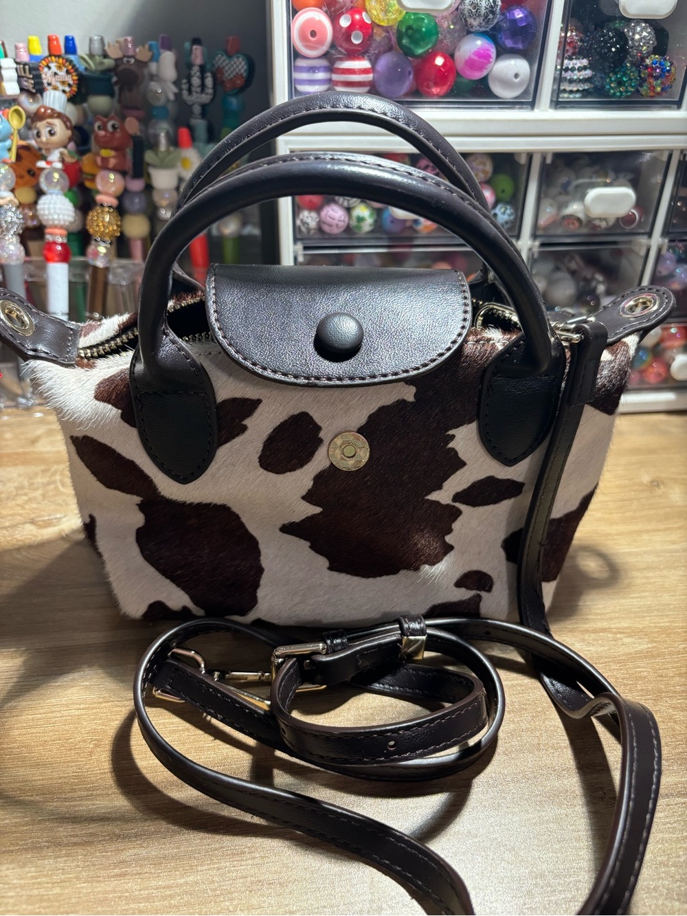 Madden Girl Brown and White Cow Print Mini Satchel